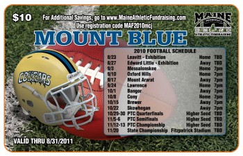 Mount Blue Football Fundraiser 2010 Gold Card Mount Blue Football Fundraiser 2010 Gold Card
